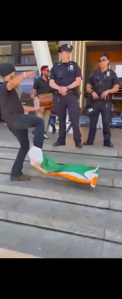 Tricolour Desecrated During Protest Against Bhagwat in New York