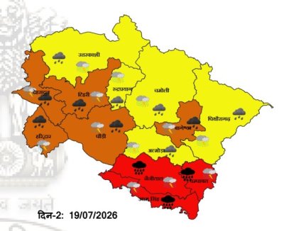 उत्तराखंड में 22 जुलाई तक भारी बारिश का अलर्ट, कई जिलों में रेड और ऑरेंज चेतावनी जारी