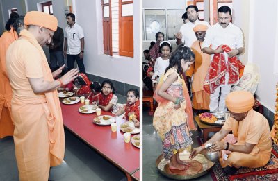 बेटियों के पांव पखार सीएम योगी ने की मातृ शक्ति की आराधना